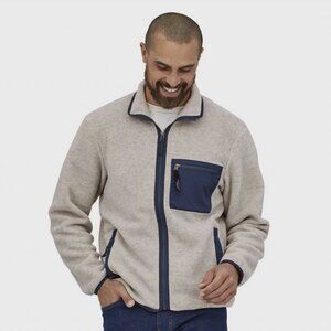NWT Patagonia Synchilla Full Zip Jacket Mens XL Oatmeal Heather Fleece Navy Blue